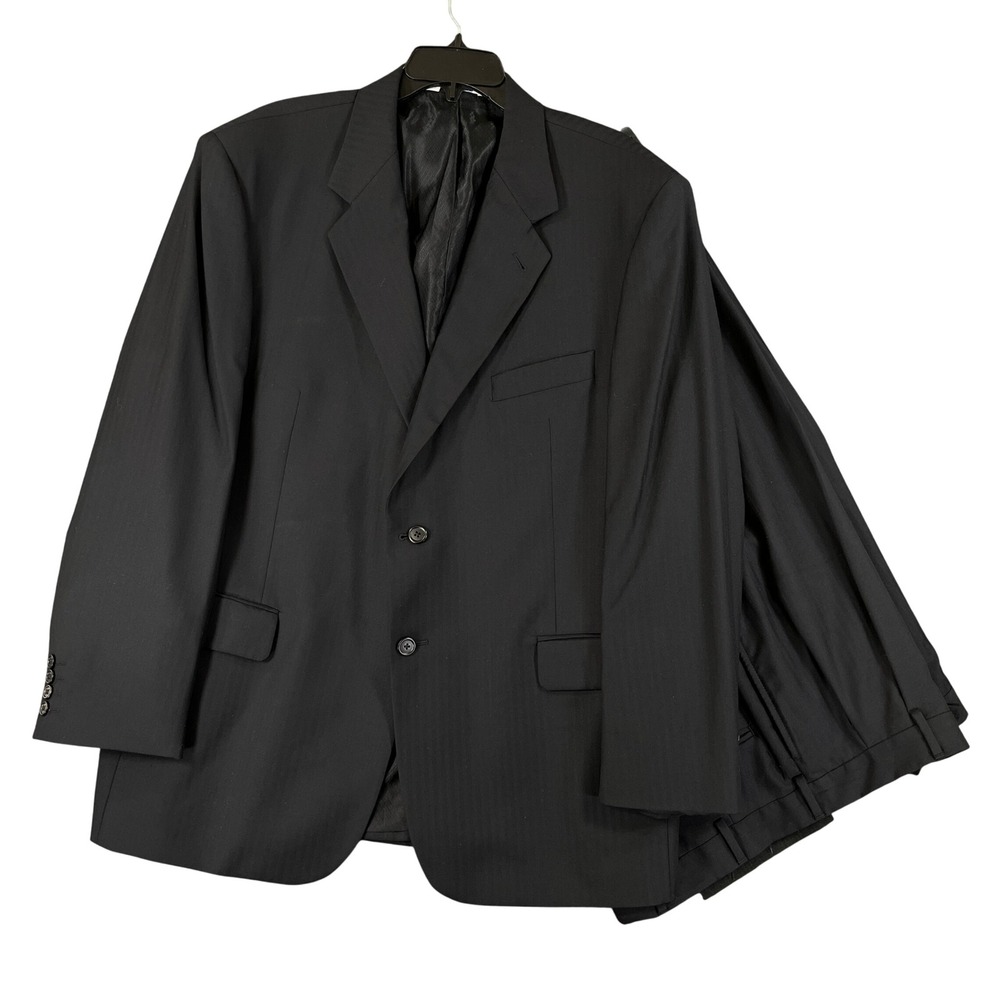 Stafford Executive Suit Set Mens 46R Black Wool Vitale Barberis Canonico Formal